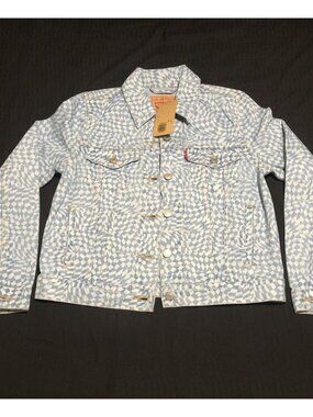 Levi's Blue Original Trucker Jacket Patterned Denim Jacket. Size Small. White